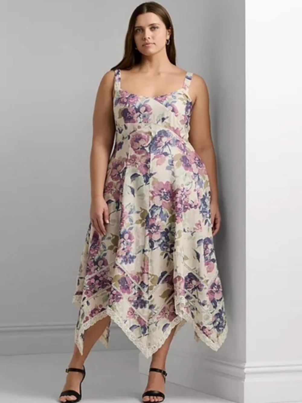Ralph Lauren Linen Floral Print Midi Dress